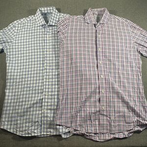 Lot of 2 Ledbury Plaid Button Down Dress Shirts Mens Size‎ 16 Plaid Slim Fit